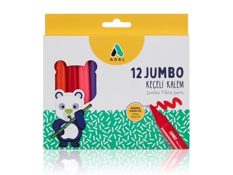 ADEL 00010  JUMBO KEÇELİ KALEM 12'Lİ RENK